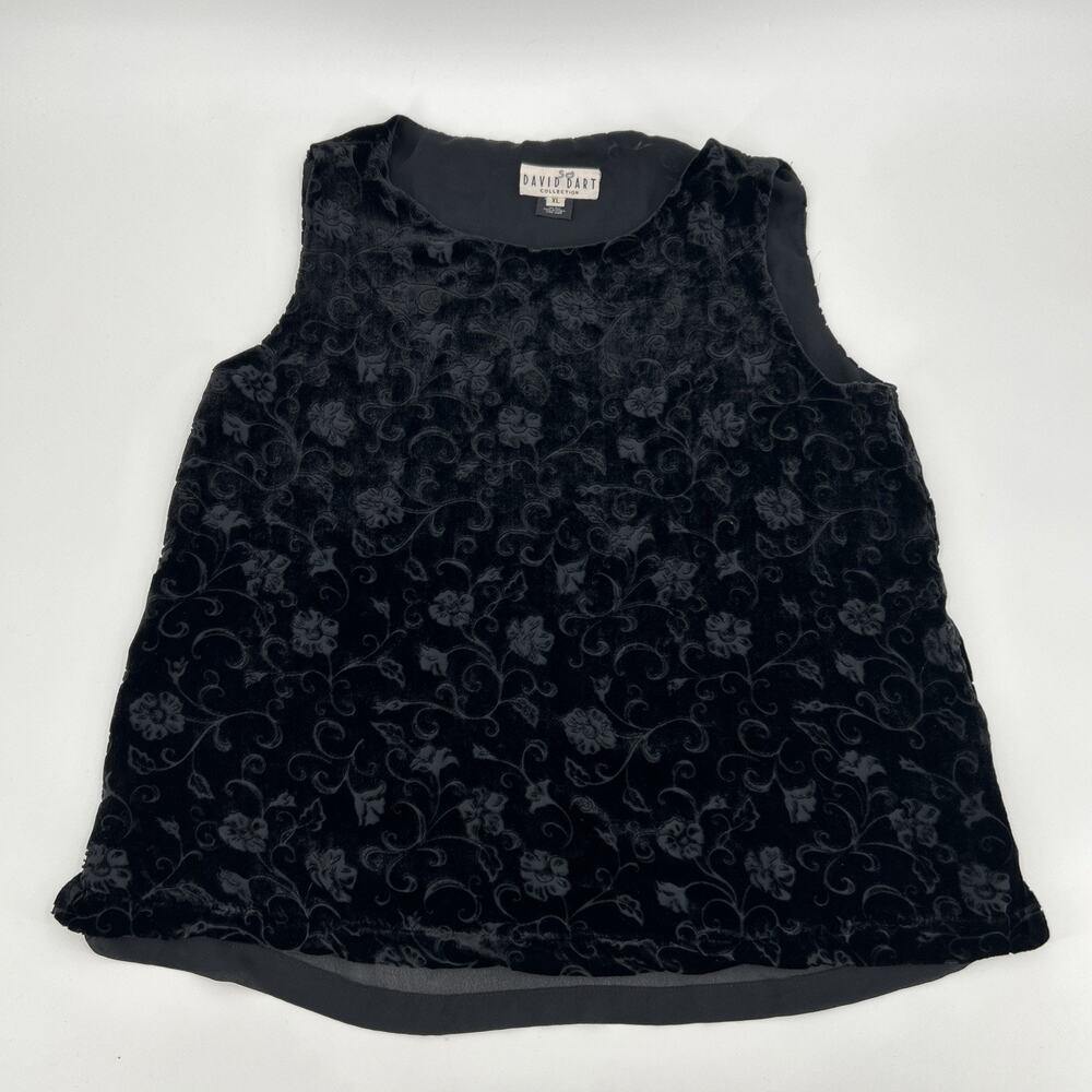 Vintage David Dart Velvet Top Women Size L (altered) Black Floral Whimsigoth 90s